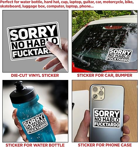 Miniatura 2 de (3 piezas) Sorry No Hablo Fuctardo - Calcomanías divertidas ofensivas españolas con texto sarcástico de 3 pulgadas, troqueladas de vinilo