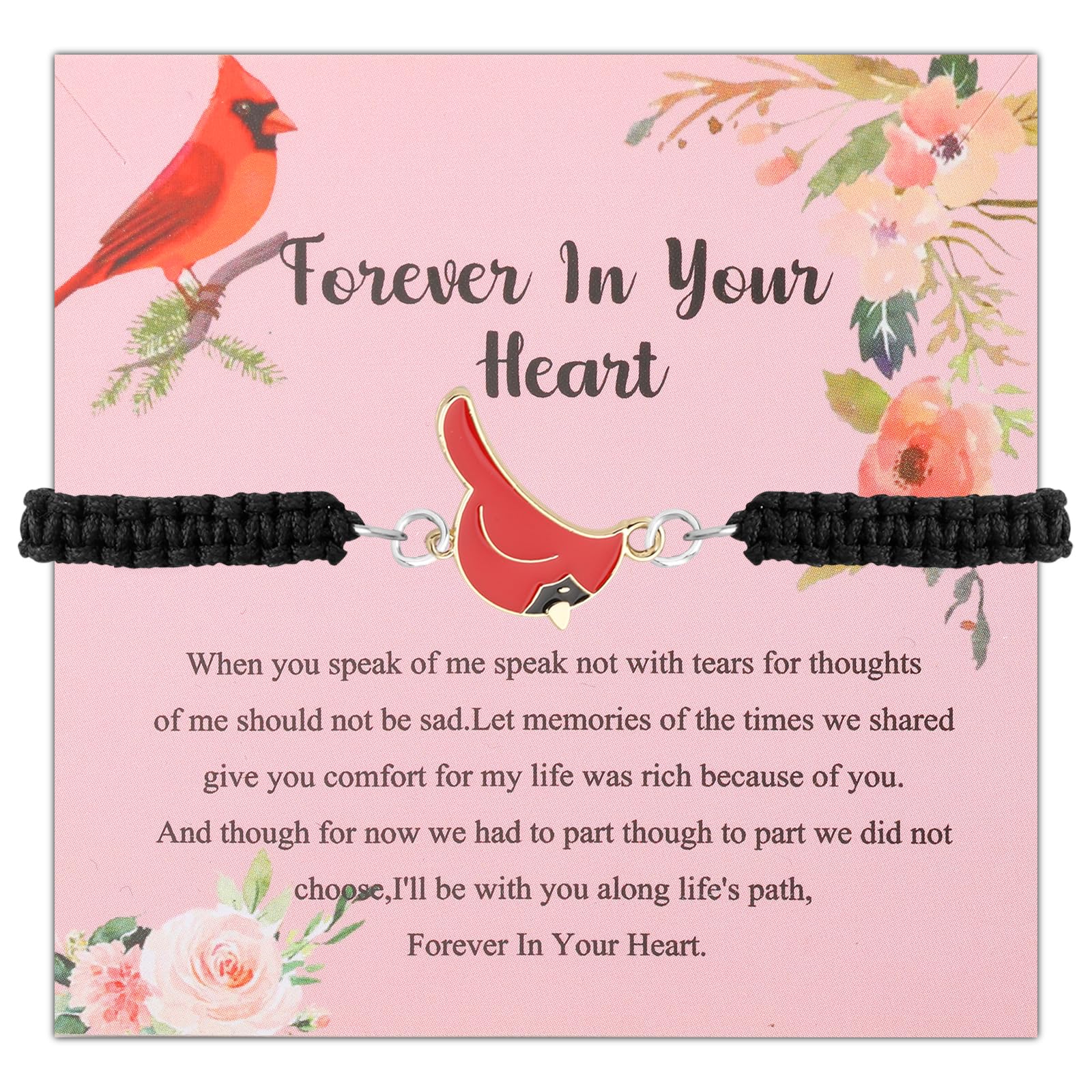 FEELMEMRed Cardinal Bird Charm Braided Rope Bracelet Cardinal Poem Memorial Gift In Memory Of Loved One Cardinal Sympathy Jewelry