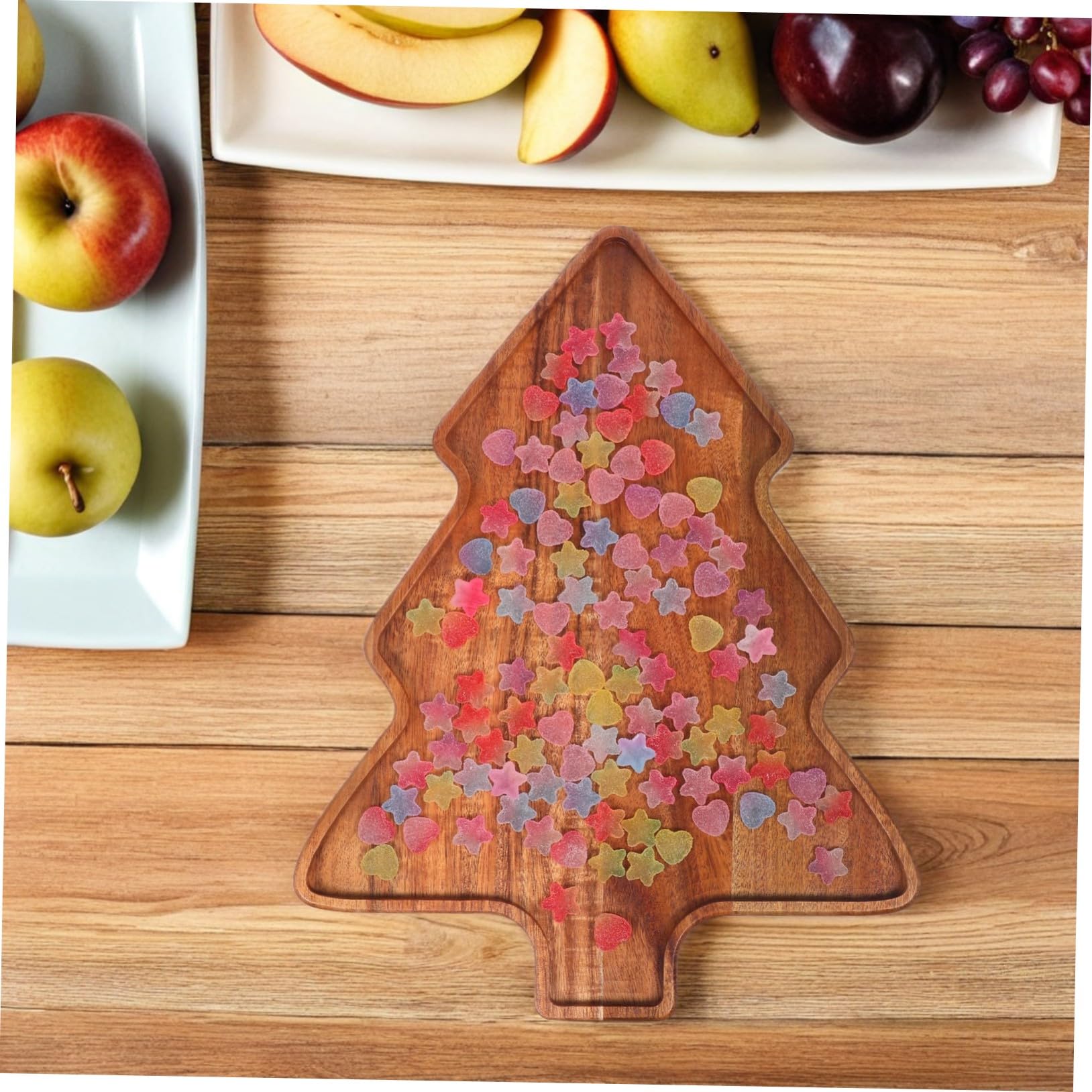 Mobestech Bandeja de Navidad Forma de Árbol de Navidad Bandeja de Madera de Acacia Resistente y Elegante para Aperitivos para Snacks Festivos y Postres