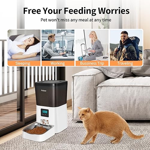 Miniatura 4 de Comedero automático para gatos, control de porciones de alimentador cronometrado para gatos, 1 ~ 4 comidas diarias, 9 porciones por comida, con