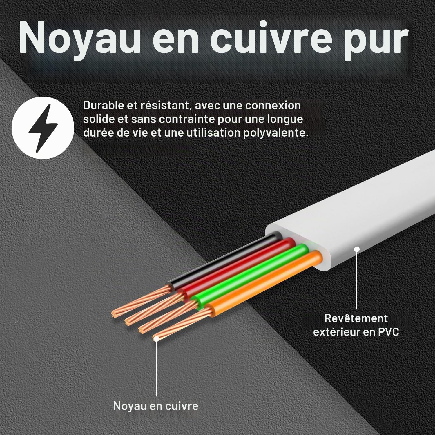 Uvital Rallonge de téléphone de 10 m, câble téléphonique avec prise RJ11 standard et coupleurs de 1 en ligne et 20 supports de clip de câble, blanc