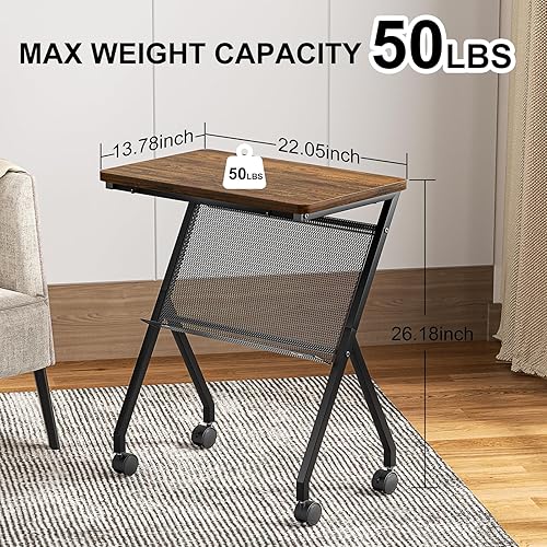 Miniatura 3 de SRIWATANA Mesa auxiliar, mesa auxiliar con panel de rejilla desmontable y ruedas rodantes, perfecta para tu sala de estar y dormitorio, mesa de sofá