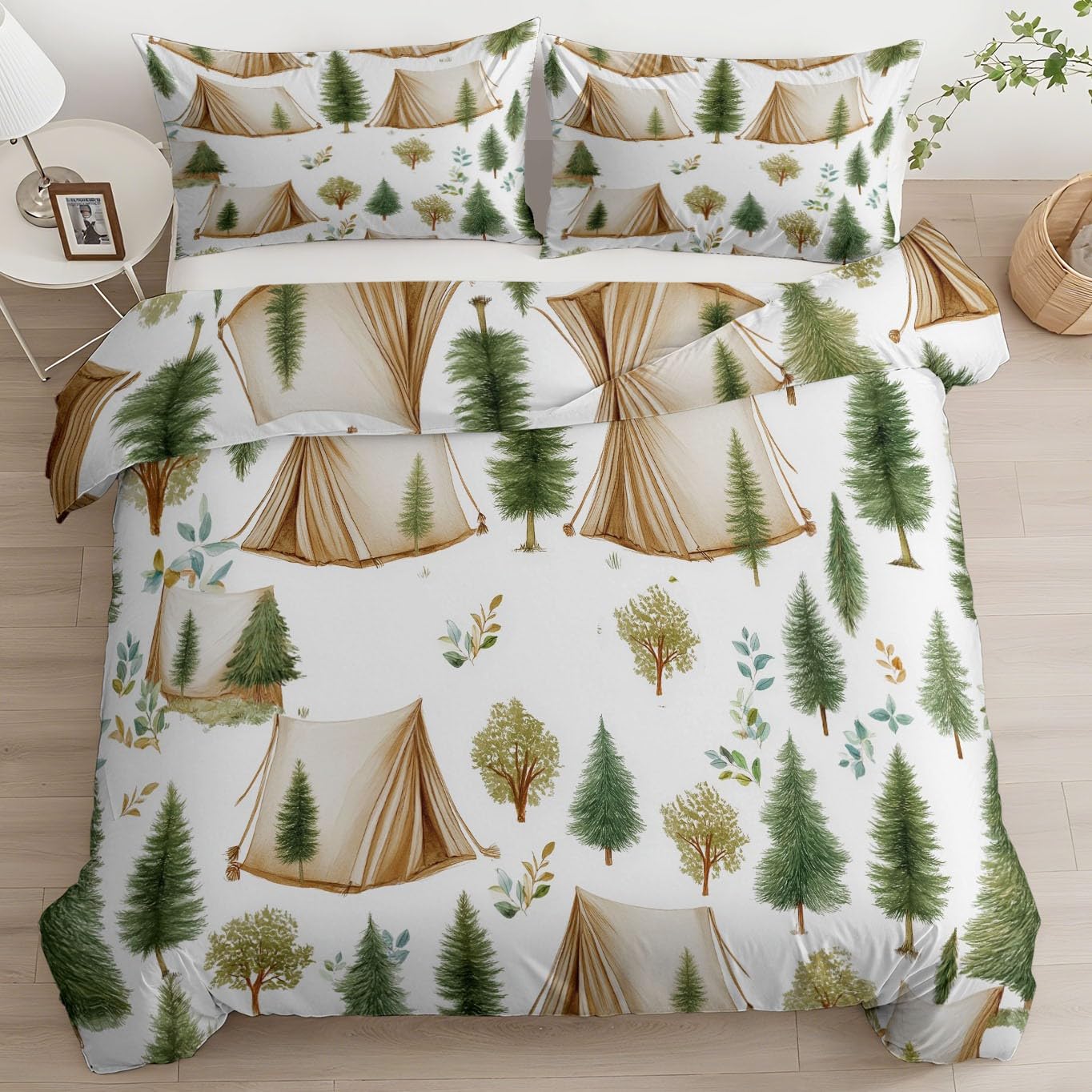 Set copripiumino super king size, 260 x 220 cm, morbido, stampato, moderno, tenda da campeggio, in microfibra spazzolata, copripiumino con 2 federe, bianco