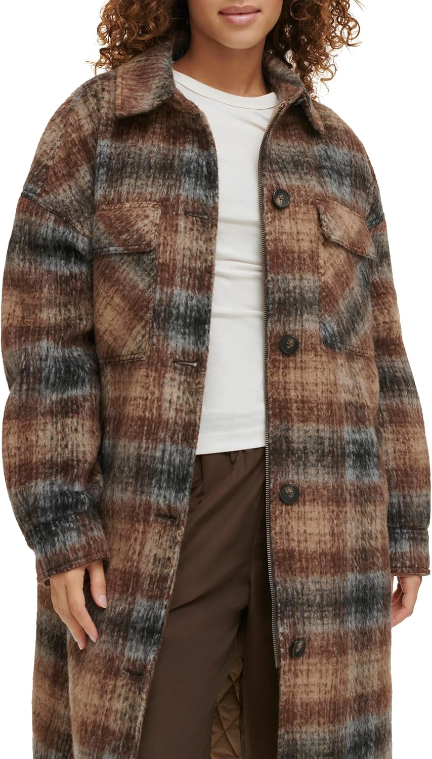 Levi's Women's Long Plaid Flannel Shirt Jacket - Image 5