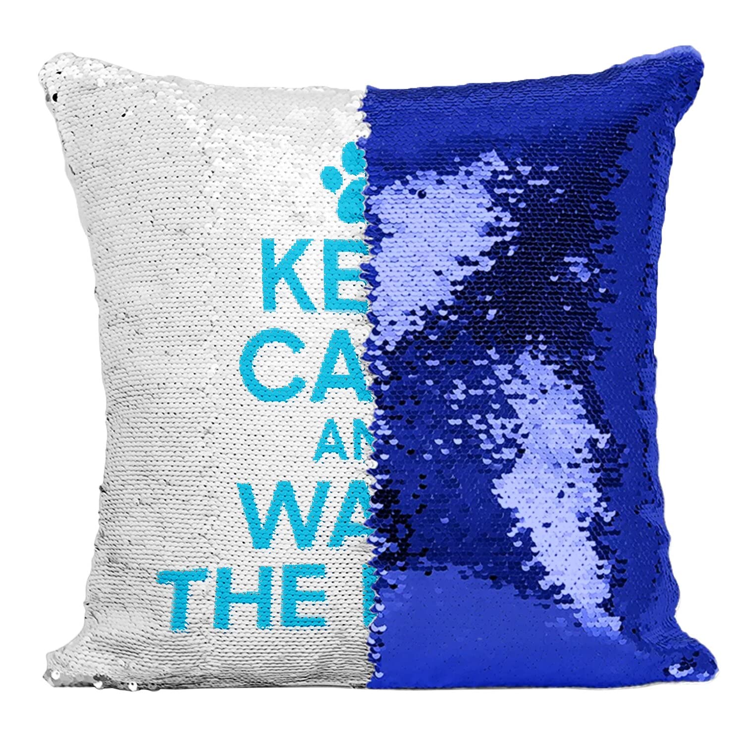 Coussin avec housse sequin bleu Keep Calm and Walk The Dog
