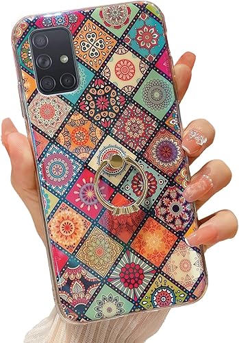 Miniatura 1 de Funda para Samsung A71 5G Retro Floral Slim Linda Caso a prueba de golpes Cubierta de protección para Adolescentes Niñas Mujeres con Anillo Dorado