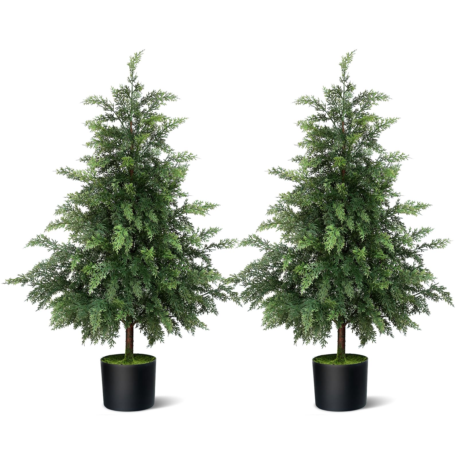 yxzzwl 3ft real touch cedar topiary trees for front porch decor, artificial shrubs faux plants potted uv resistant fake greenery for outdoor indoor door garden farmhouse home decoration (set of 2)