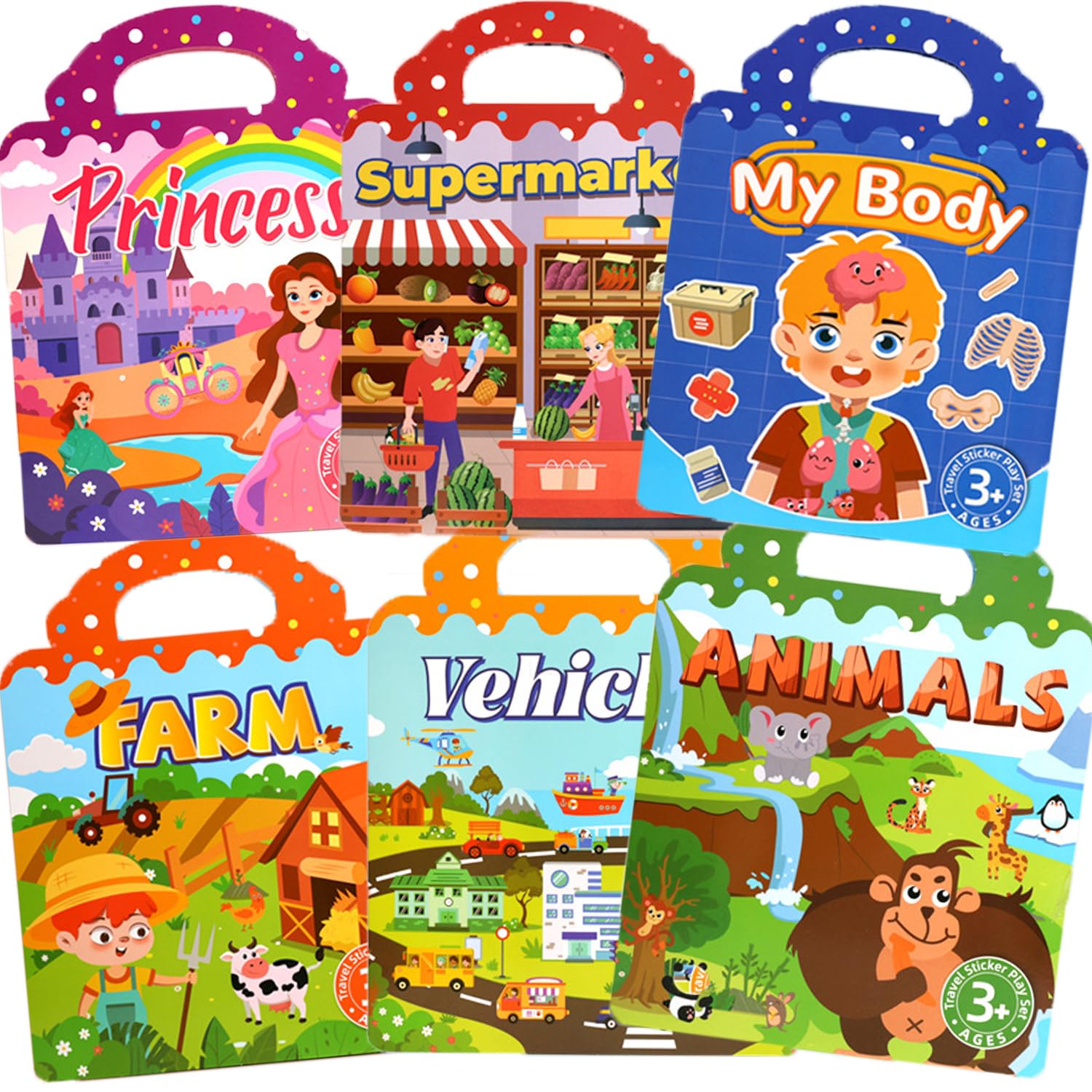 6 Sets Reusable Sticker Books for Toddler,3D Jelly Washable Sticker Books