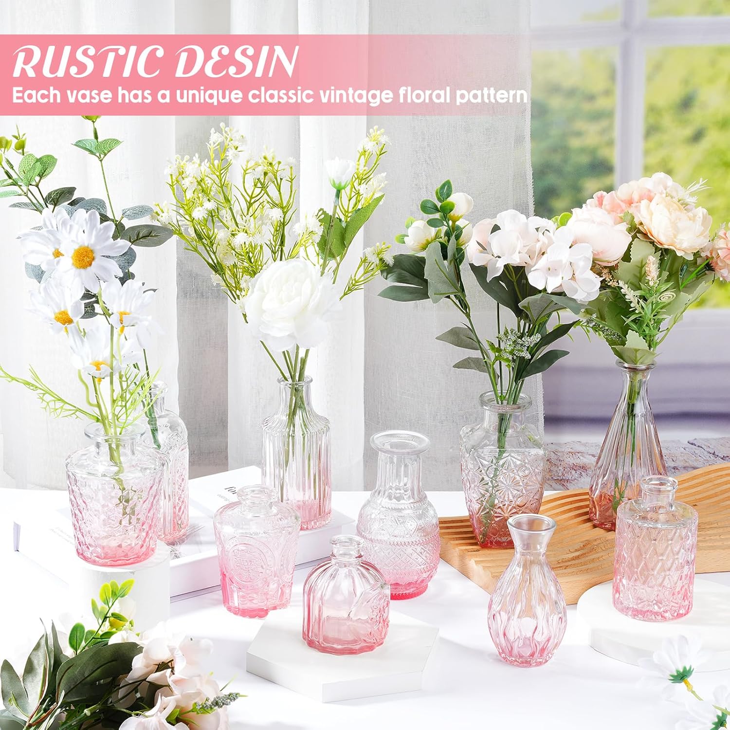 20 Pcs Glass Bud Vase Set Small Vintage Flower Vase in Bulk for Centerpieces Rustic Decorative Glass for Wedding Table Home Christmas Decoration (Gradient Pink)