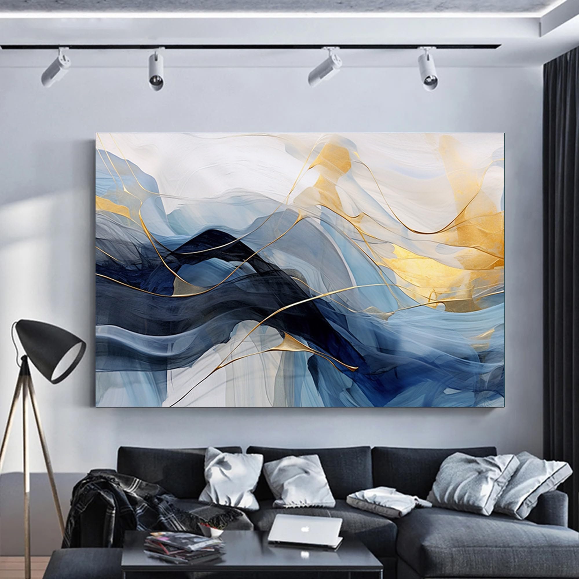 Affiche marbre bleu et or décorative pour salon et chambre moderne - 8