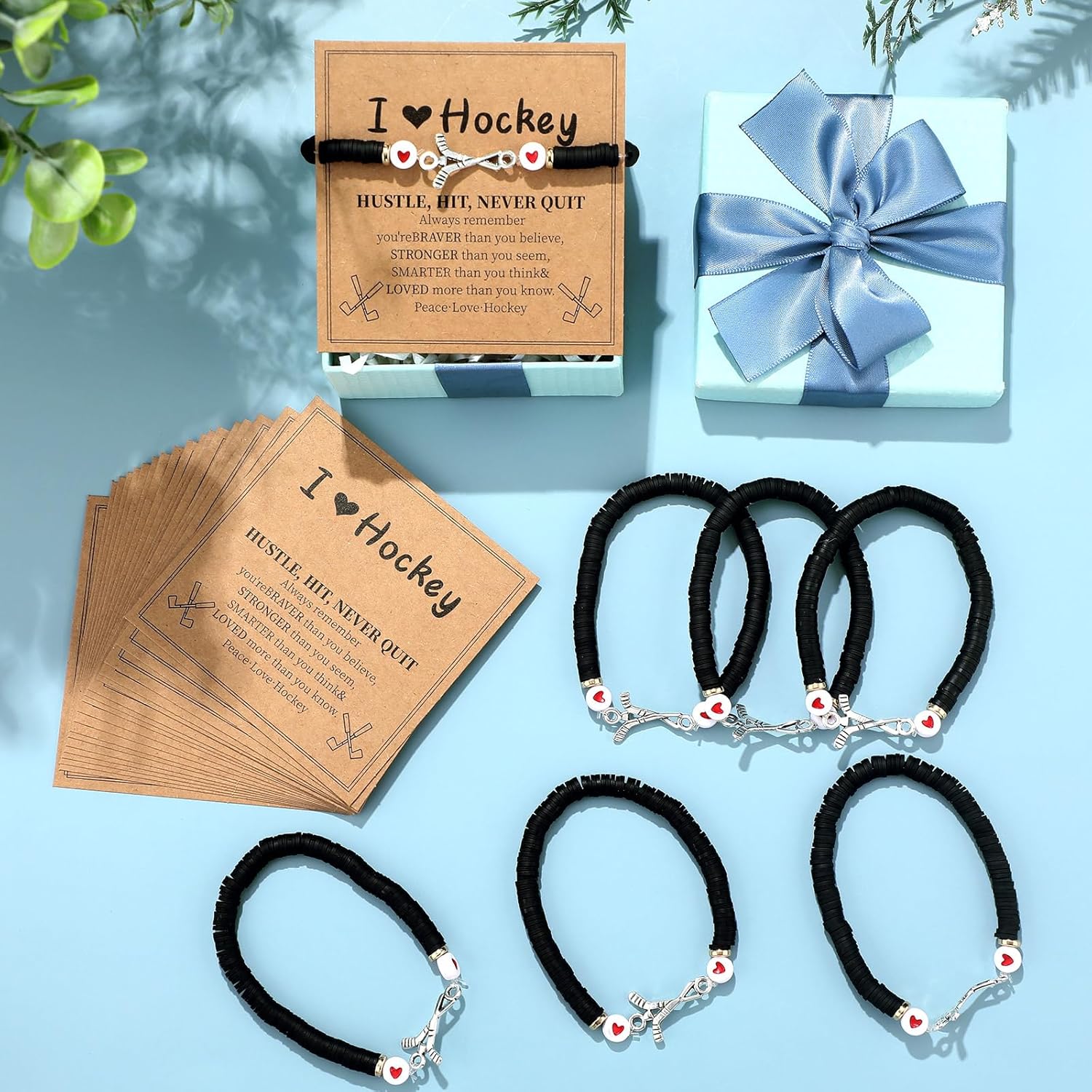 20 Set Football Bracelets Bulk Adjustable Ice Hockey Beaded Bracelets Gifts with Motivational Cards Sports Party Favors for Men Women Lovers Team Players Coaches - Image 5