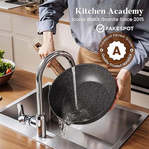 Miniatura 4 de Kitchen Induction - Juego de utensilios de cocina y utensilios para hornear  Juego de 30 sartenes de granito negro, juego de ollas y sartenes