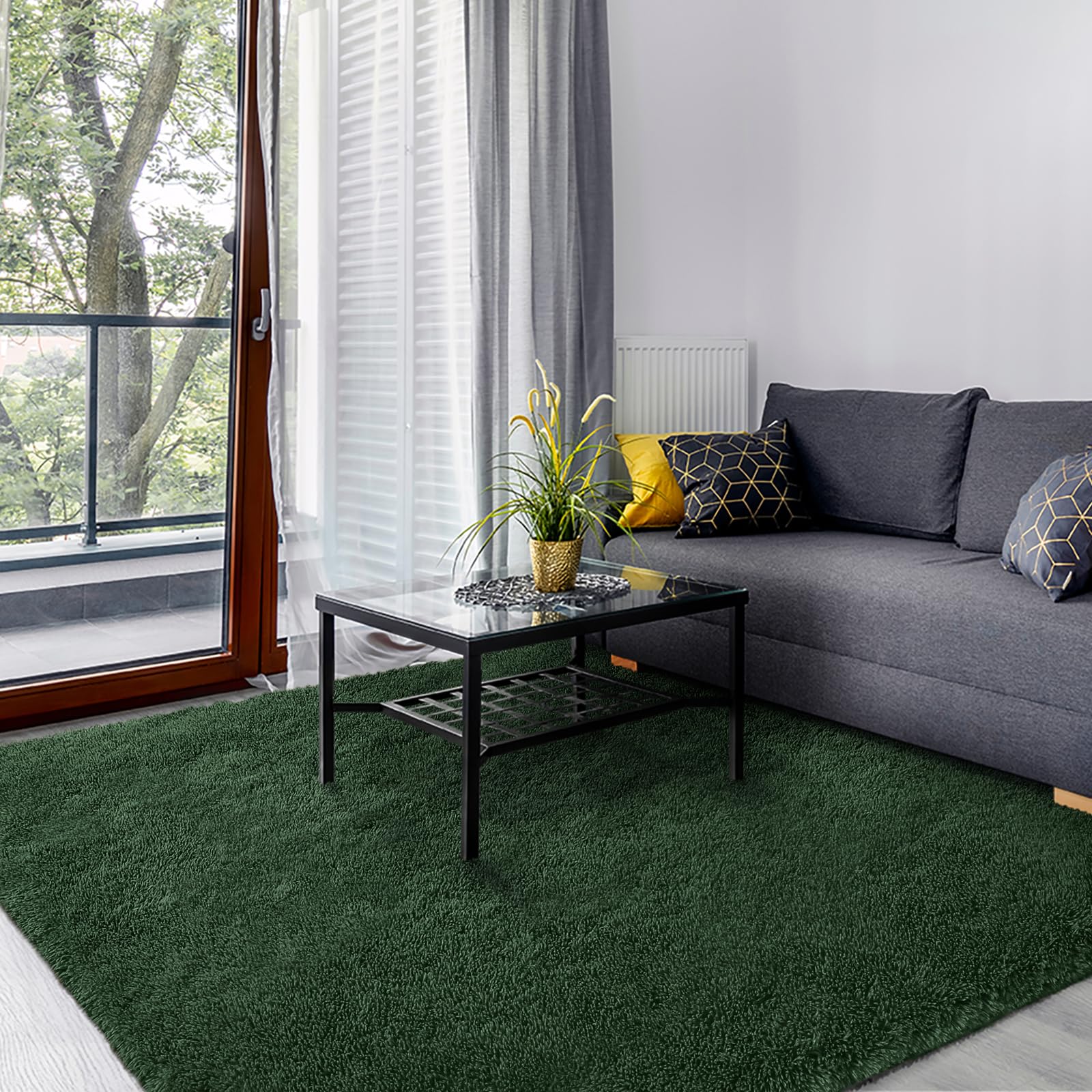 SOANNY Rugs Living Room, Forest Green Soft Fluffy Shaggy Solid Carpet for Bedroom Dorm Bedside Lounge Office, Non-Slip, Machine Washable, Throw Rug for Home Decor, 120x170cm — image 1