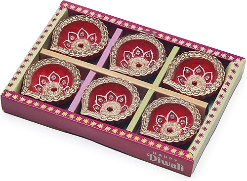 Miniatura 5 de Terracoaat - Juego de 6 piezas de arcilla roja Diya para decoraciones de DiwaliNavratri, lámpara de aceite, Diwali, arcilla diya, soporte para velas