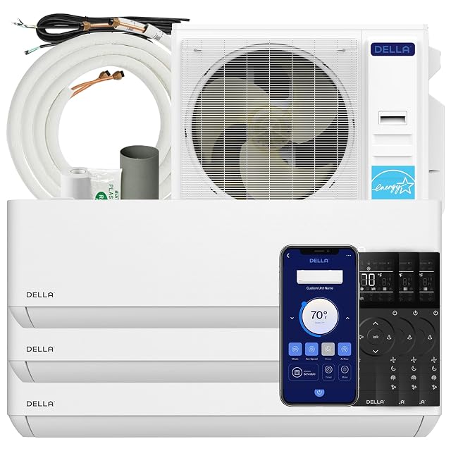 Della DELLA 42K BTU 3 Zone (3x18K) Mini Split AC,22 SEER2,16ft Kits