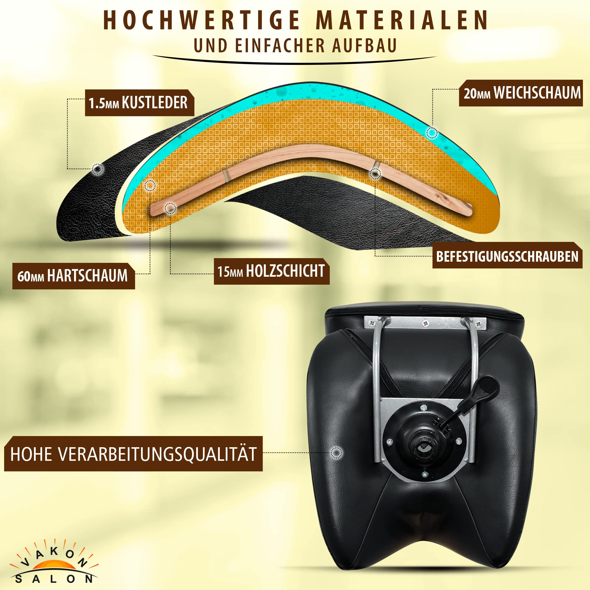 Breiter Sattelhocker schwarz mit Bremse und Lehne, Sattelstuhl für Rückenentlastung, Rollhocker höhenverstellbar von 55-75 cm, Praxishocker, Bürohocker, Arbeitshocker