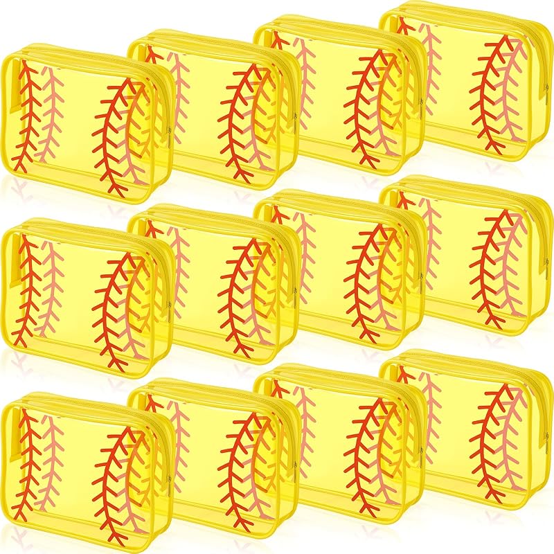 Reginary Necessaire de PVC Transparente com Zíper e Estampa Softball, Pacote com 12
