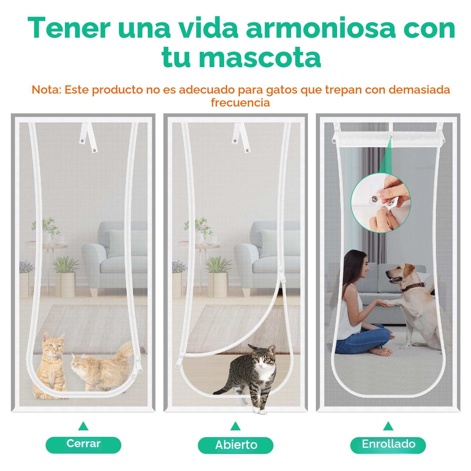Puerta Mosquitera para Gatos, 81X208cm Puerta de Pantalla de Gato con Cremallera Bilateral, Evita Que los Perros Gatos salgan Corriendo de la casa, Dormitorio, Sala de Estar, Cocina Puerta del Patio