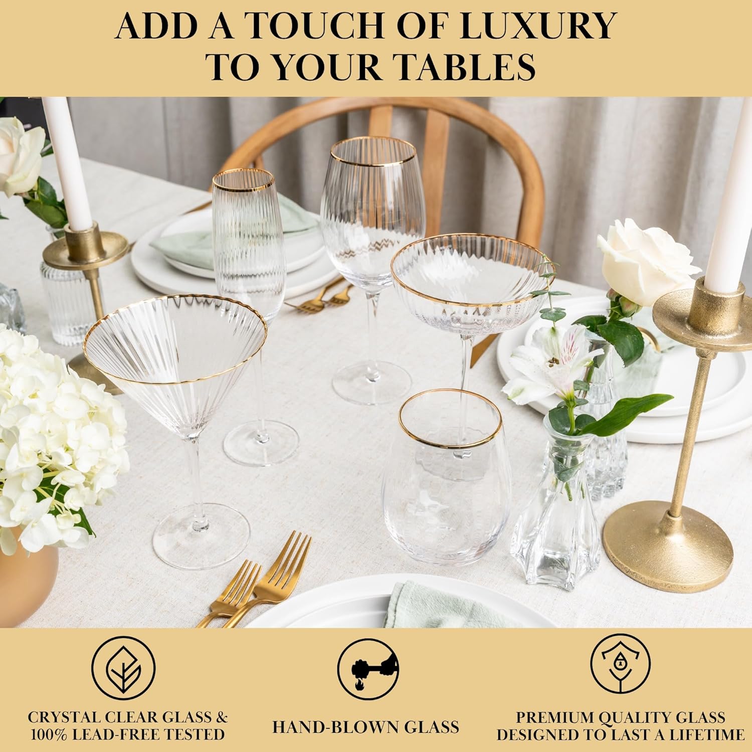 QUALIA Rocher Crystal Martini Glasses Set of 4 Unique Martini Glasses for Wedding, Lead-Free Hand Blown Ribbed Glassware, 9.5 oz Unique Cocktail Glass, Wedding Gifts For Women, Espresso Martini Gifts