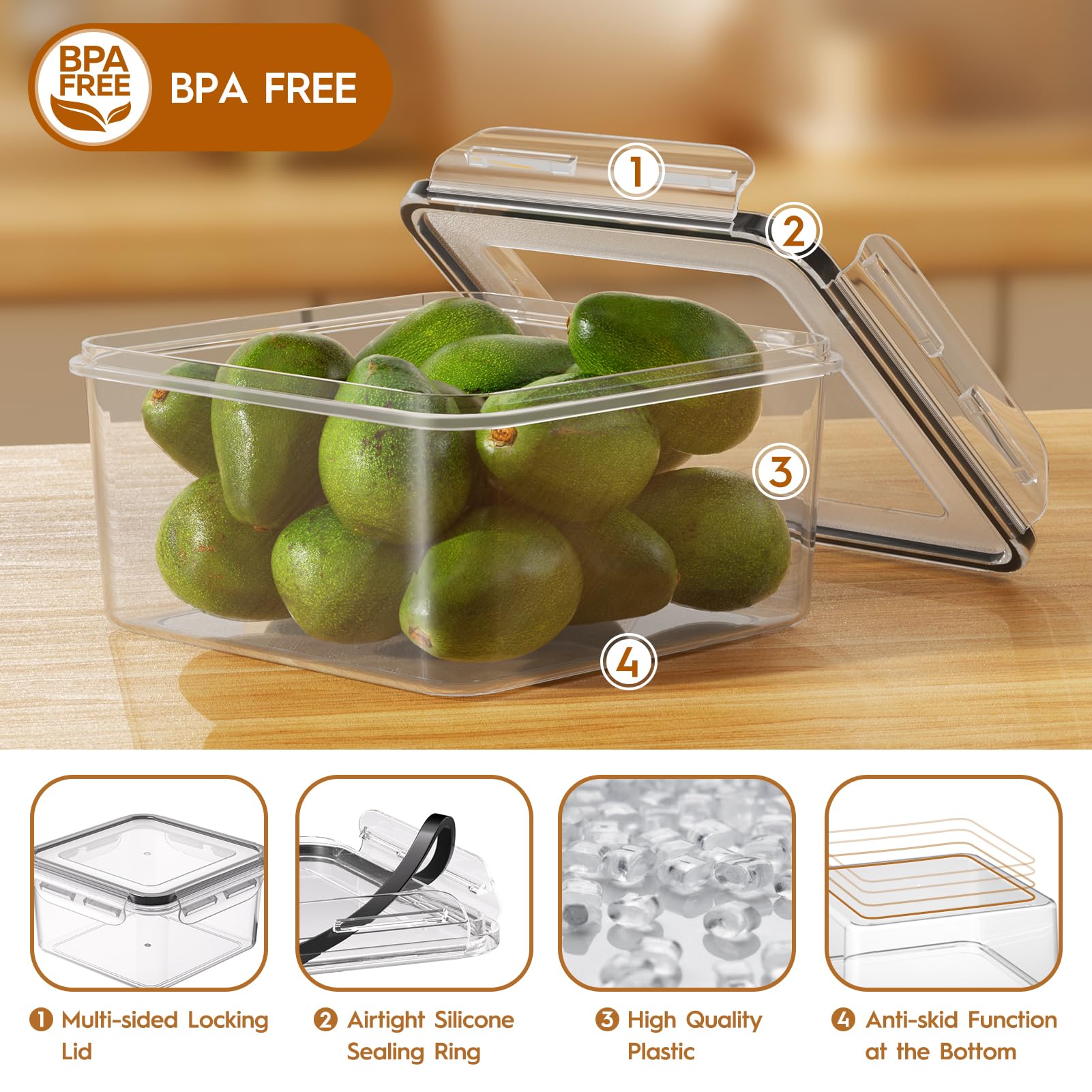 KEMETHY 50 recipientes de almacenamiento de alimentos con tapas herméticas (25 recipientes y 25 tapas), contenedor de plástico para preparación de comidas para despensa y organización de cocina, sin