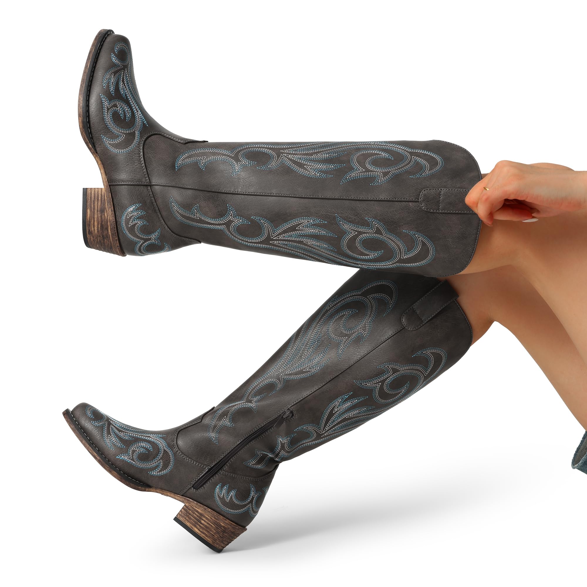 DREAM PAIRS Bottes Femme Style Western Cowgirl Confortables Bottes Cowboy Hautes Knee High avec Fermeture Éclair Latérale