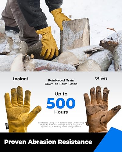 Miniatura 3 de toolant Guantes de trabajo de invierno para hombre, cuero aislado con resistencia al agua y protección contra la abrasión para clima frío