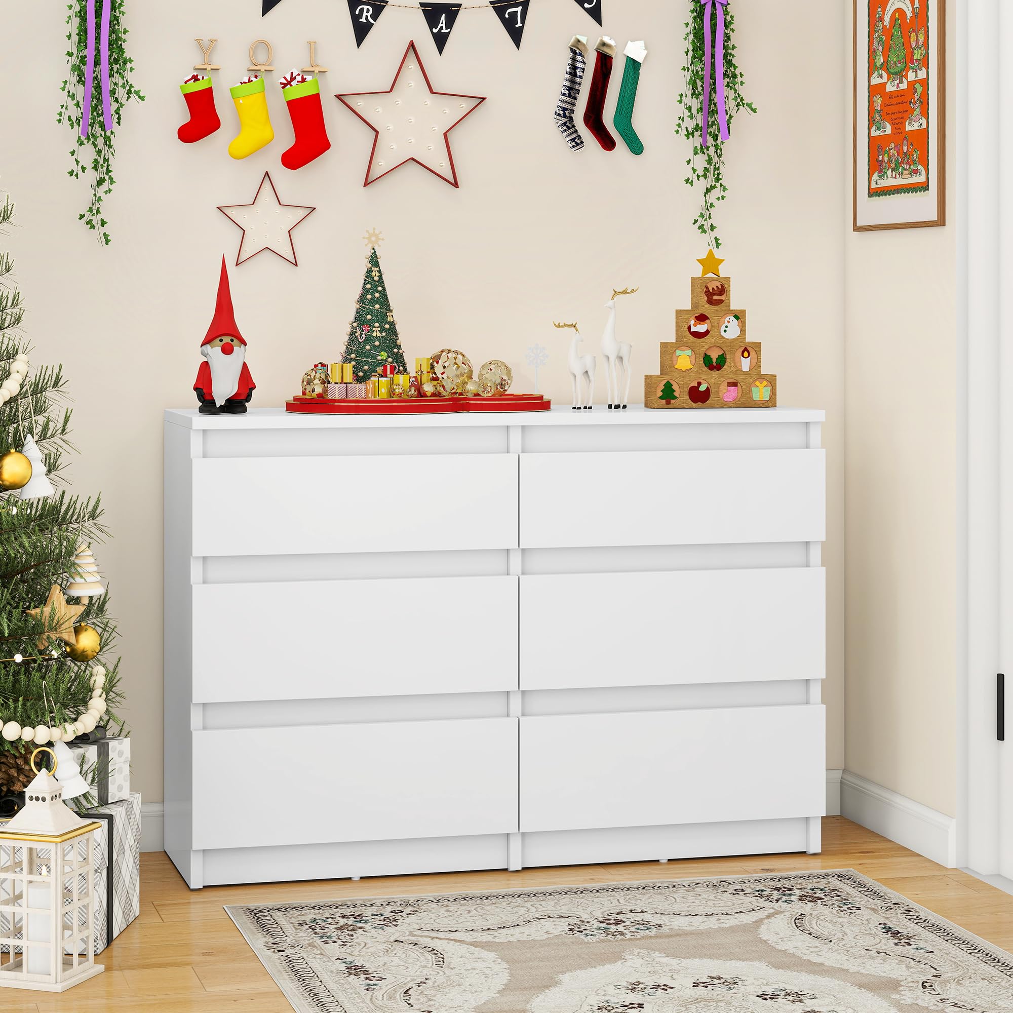 YITAHOME Cómoda de madera, cómoda para dormitorio, 6 cajones con guías, muebles de dormitorio, almacenamiento para dormitorio, armario de dormitorio moderno, mesita de noche, 100 x 30 x 70 cm (blanco)