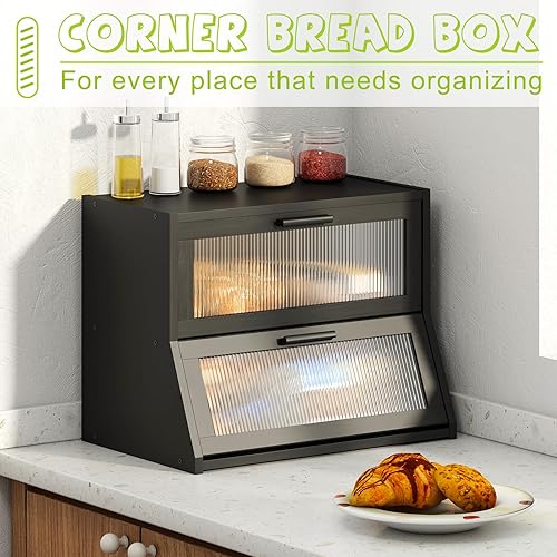 Miniatura 9 de Panera grande de doble capa de bambú para encimera de cocina, contenedor de pan, contenedor de almacenamiento de pan de granja, capacidad