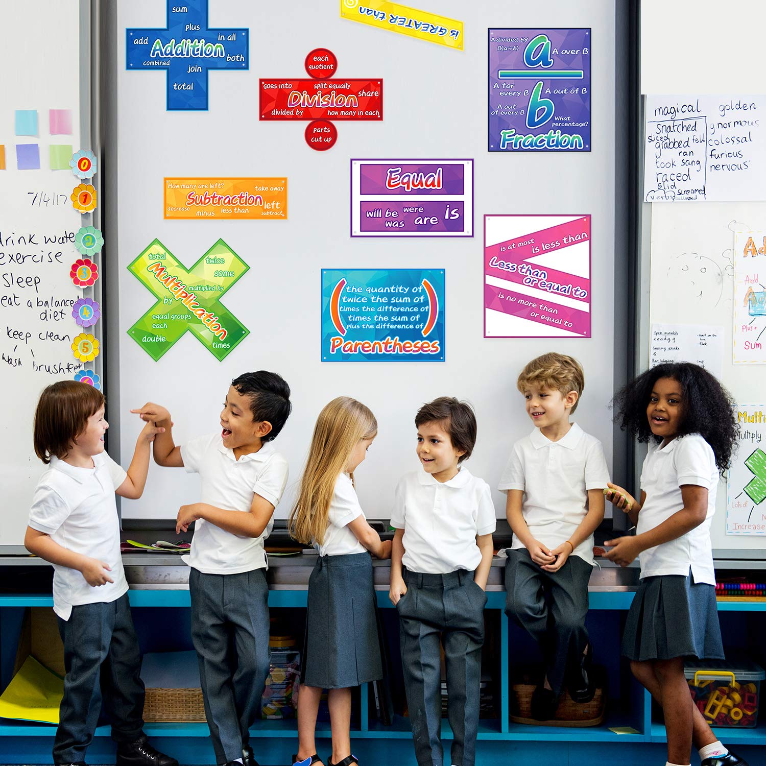 Blulu 10 Pieces Math Poster for Classroom Preschool Primary School Students Kids Math Symbol Teach Educational Learning Poster Keyword for Classroom Decoration Bulletin Board Decor - Image 5