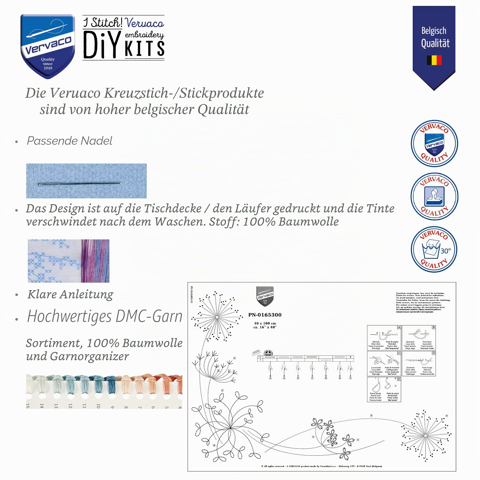 Vervaco Kreuzstich Stickpackungen Tischdecke MARINE Stickdecken Vorgezeichnet Basteln Erwachsene Kreativ Set Vorgedruckte Decke Sticken ca. 80 x 80 cm Stickset DIY Sticken Set