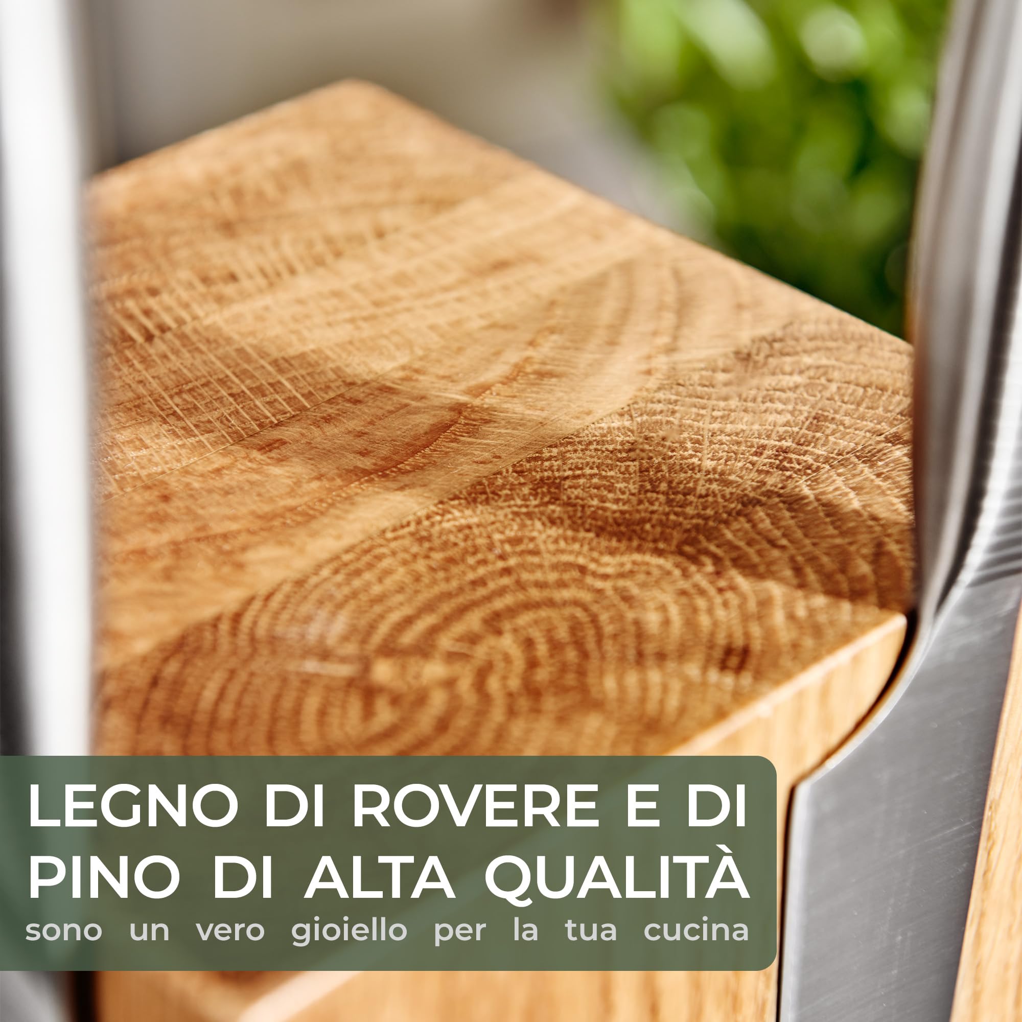WALDWERK Design Ceppo Coltelli da cucina - porta coltelli cucina - magnetico e girevole in pregiato legno di quercia - portacoltelli da cucina