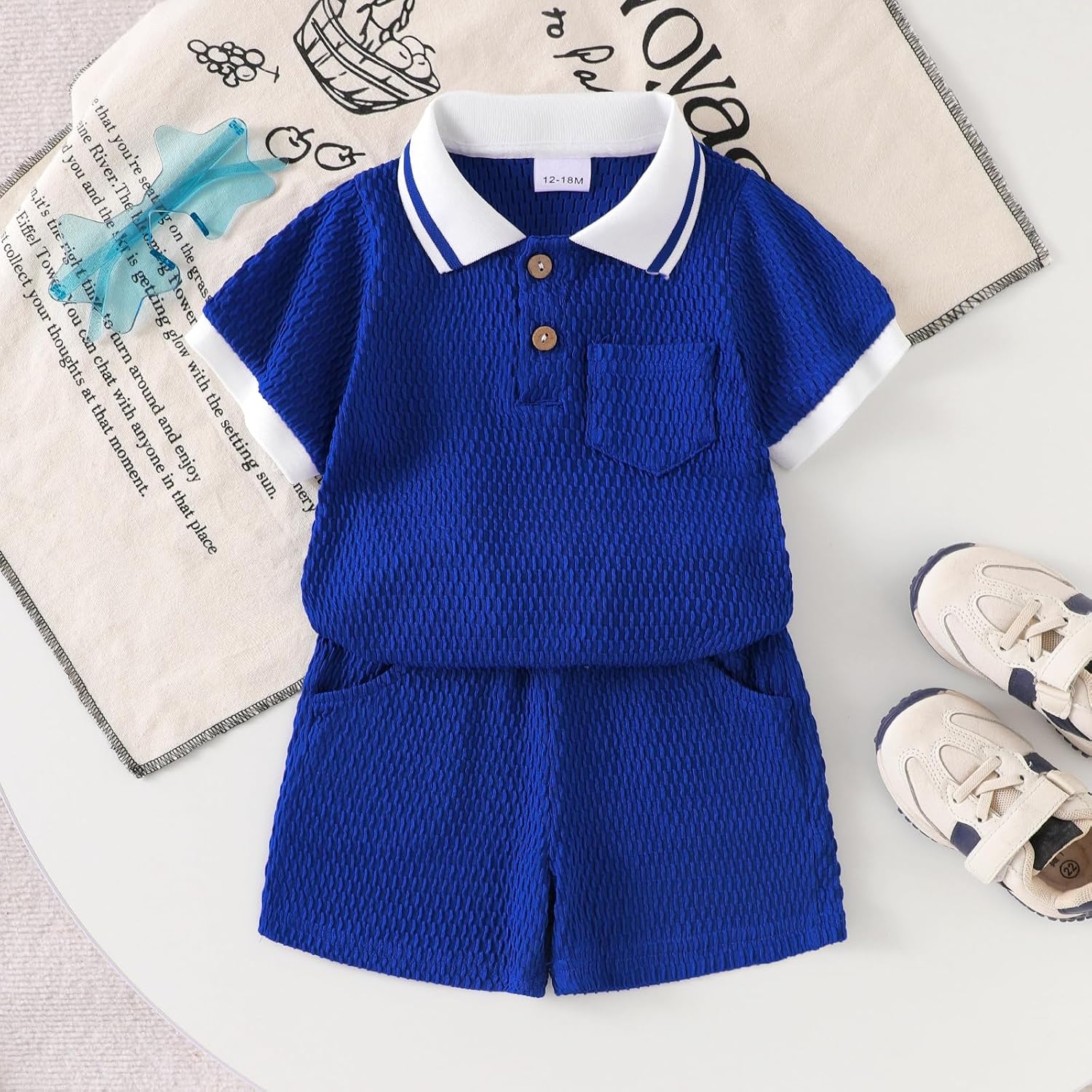 Toddler Baby Boy Clothes Summer Outfits Short Sleeve Solid Polo T Shirts and Shorts 2pc Sweatsuit Set 12M-5T