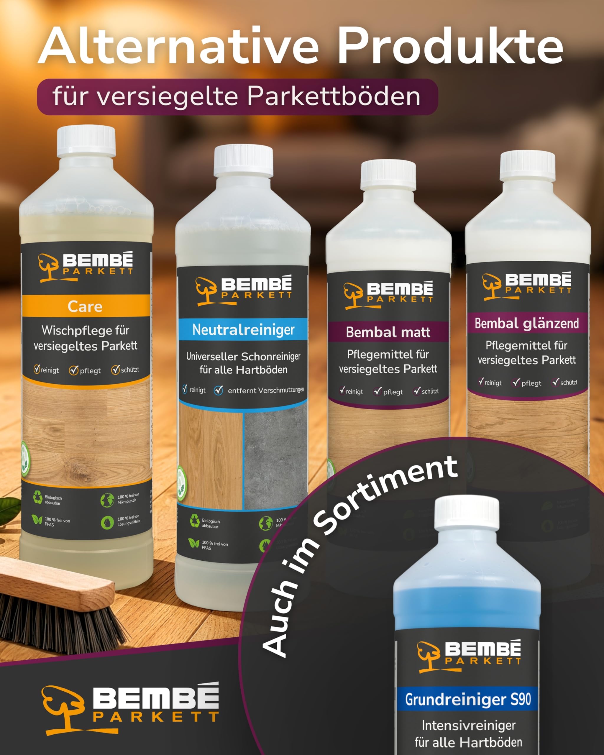 Bembé Bembal glänzend I 5 Liter I Pflegemittel für versiegelte Parkettböden I Wasserabweisend & gleithemmend I High-Speed polierbar I Lösemittelfreie Parkettpflege
