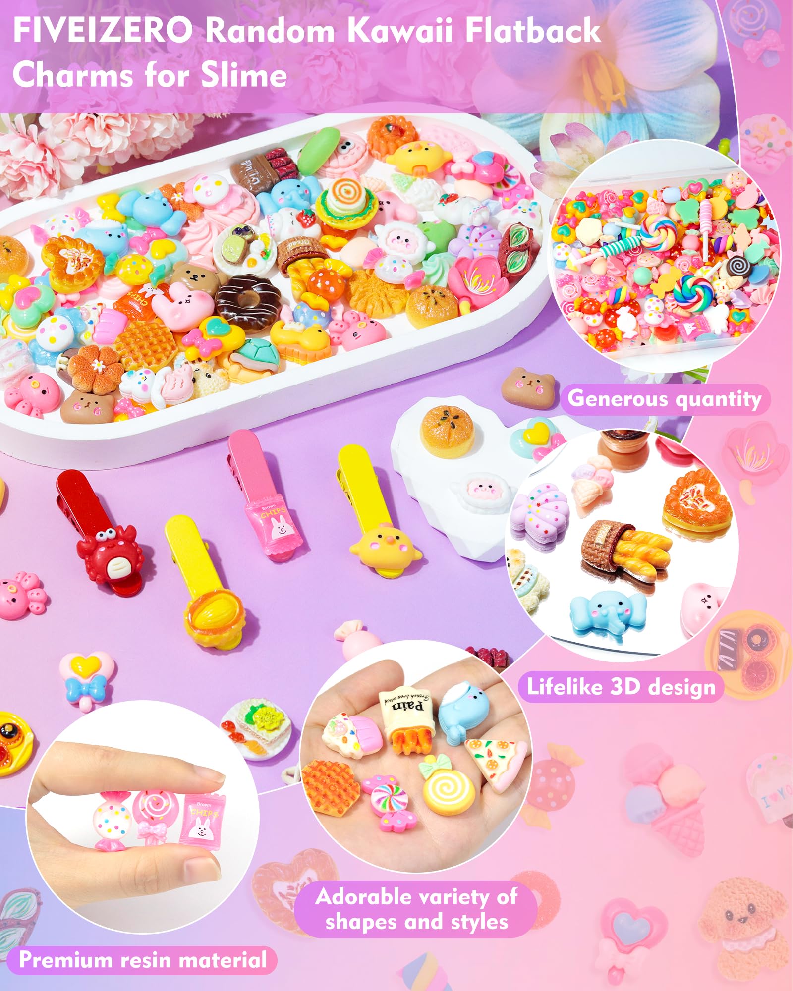 120Pcs FIVEIZERO Cute Candy Slime Charms Bulk for DIY Craft Decor