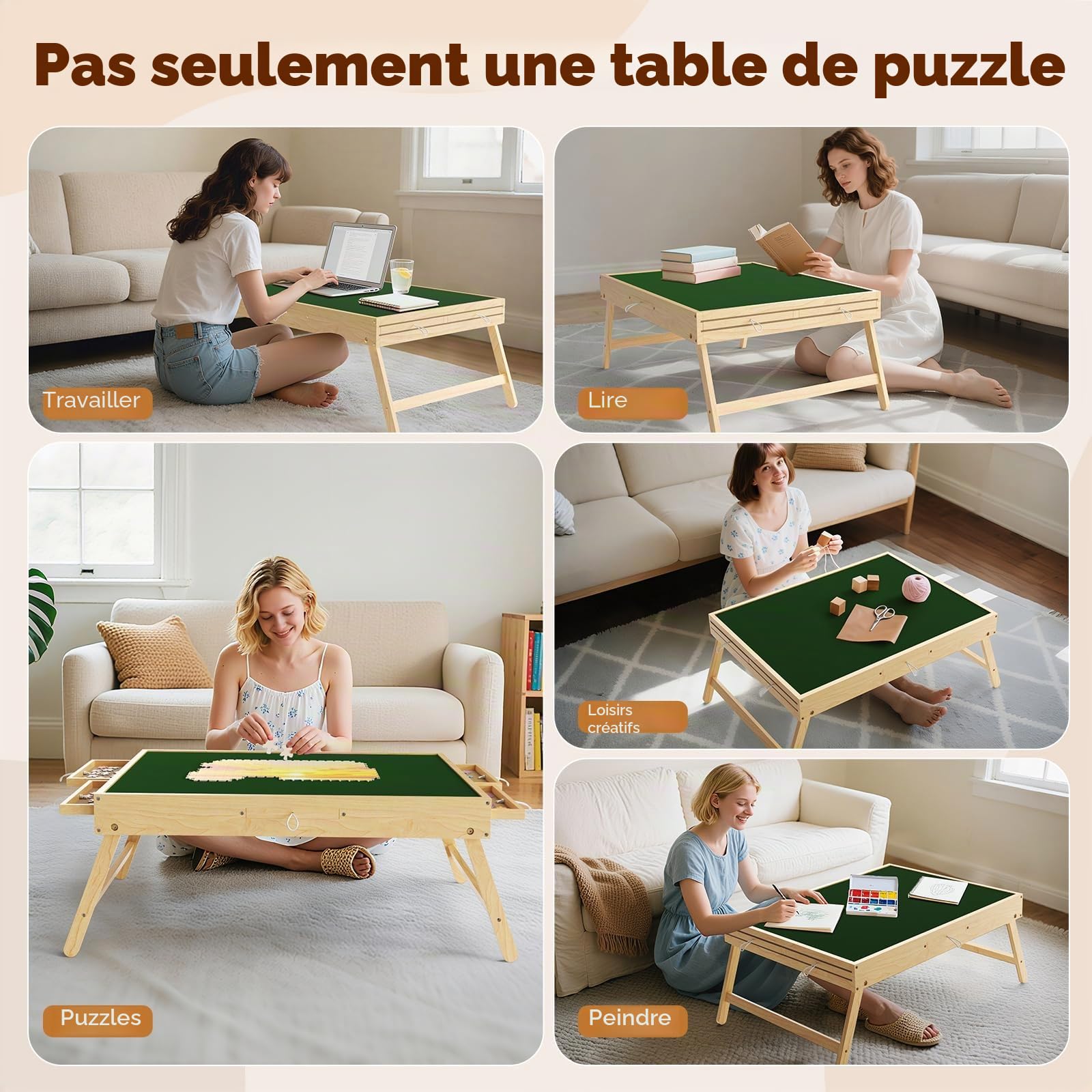 Plateau Puzzle de 1000 Pièces,Table de Puzzle en Bois,Planche Puzzle avec 6 Trieur et 1 Couverture