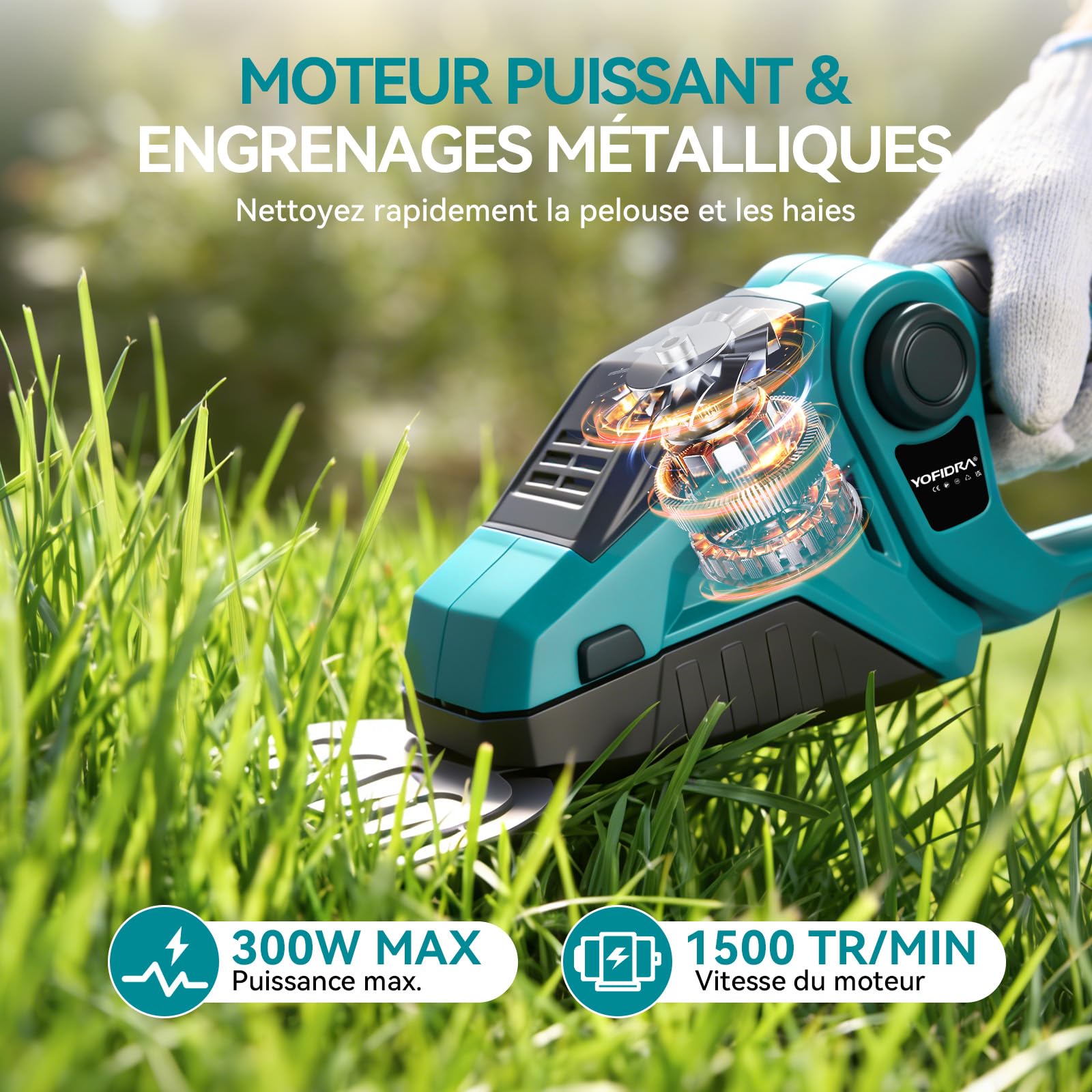 Yofidra Mini Taille haie sans Fil & Cisaille à Gazon, Sécateur de Jardin 2x2,0Ah, Cisaille à Arbustes 2-en-1 avec Moteur Brushless, Taille-haie Électrique Tête Réglable 90° pour Jardin et Haies