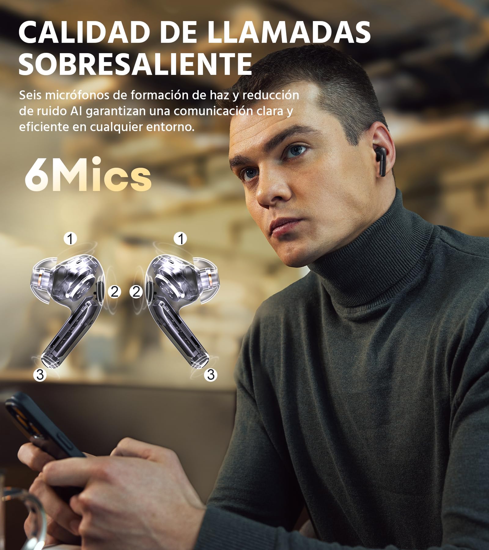 Edifier W260NC Auriculares con Cancelación de Ruido Activa de 45 dB, Audio inalámbrico Hi-Res con LDAC, AAC, 6 Mic con IA para Llamadas Nítidas, Doble Driver Dinámico, IP54, Bluetooth 5.3, Azul Oscuro