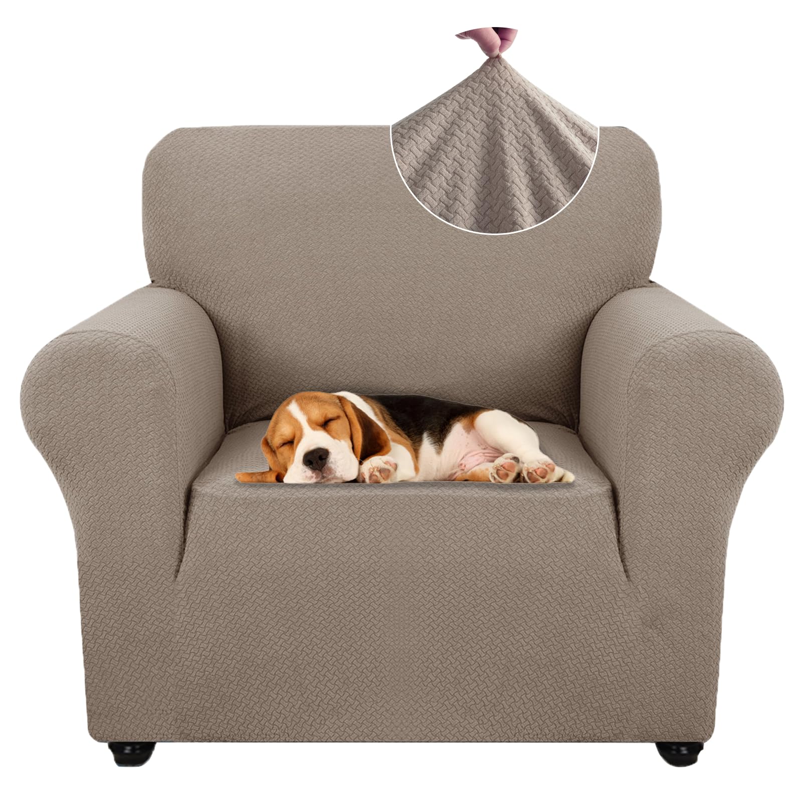 Ystyle Funda Sofa 1 Plaza, Fundas de Sofa Ajustables con Reposabrazos, Gruesa Funda Sofá Anti Gatos Perros y Mascotas, Moderna Cubre Sofa Antimanchas Lavable, Sand