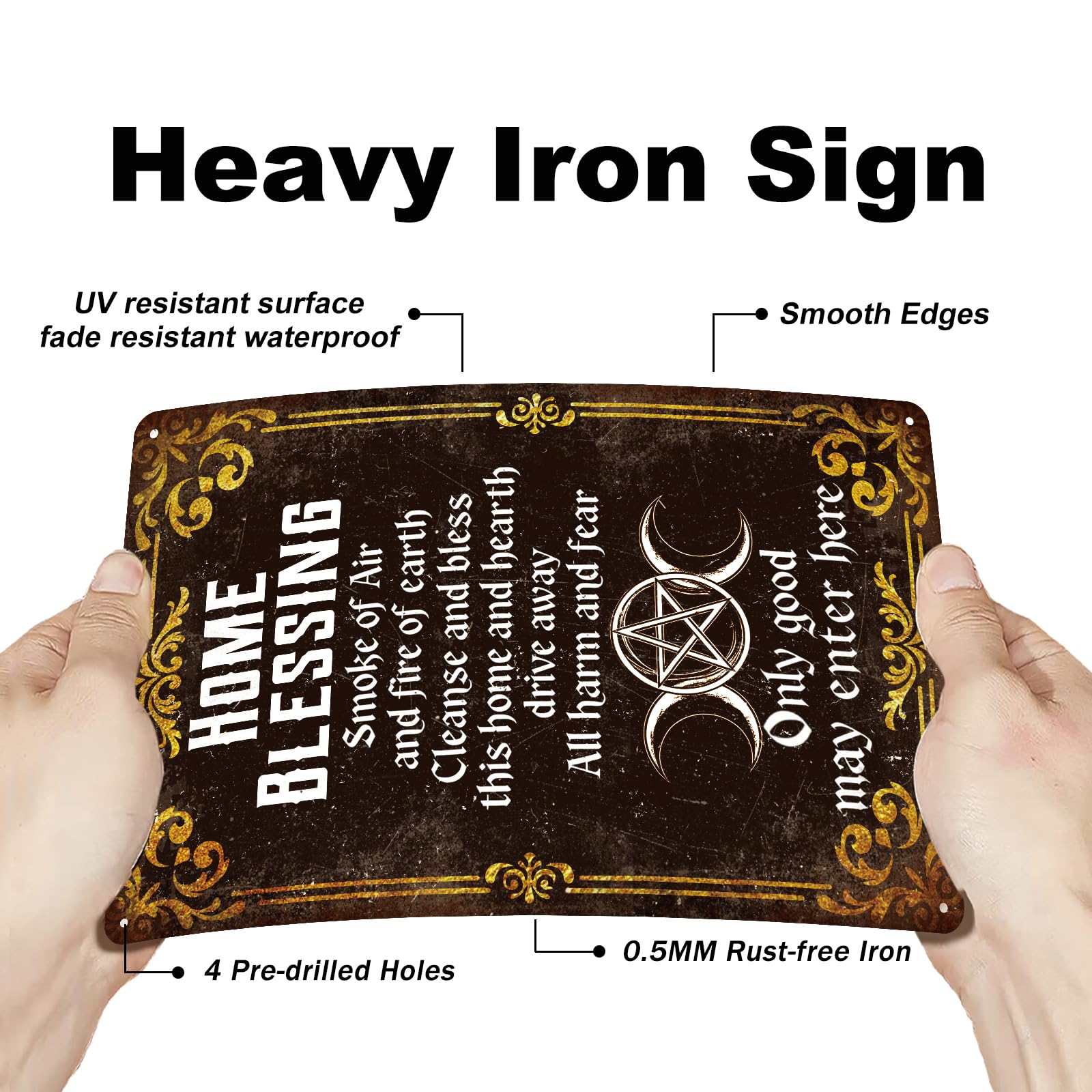 GLOBLELAND Vintage Wiccan Home Blessing Metal Tin Sign 8x12in "Home Blessing" Vintage Painting Tin Signs Wall Poster Plaque for Living Room Meditation Room Entryway Sacred Area Peaceful Corner - Image 3