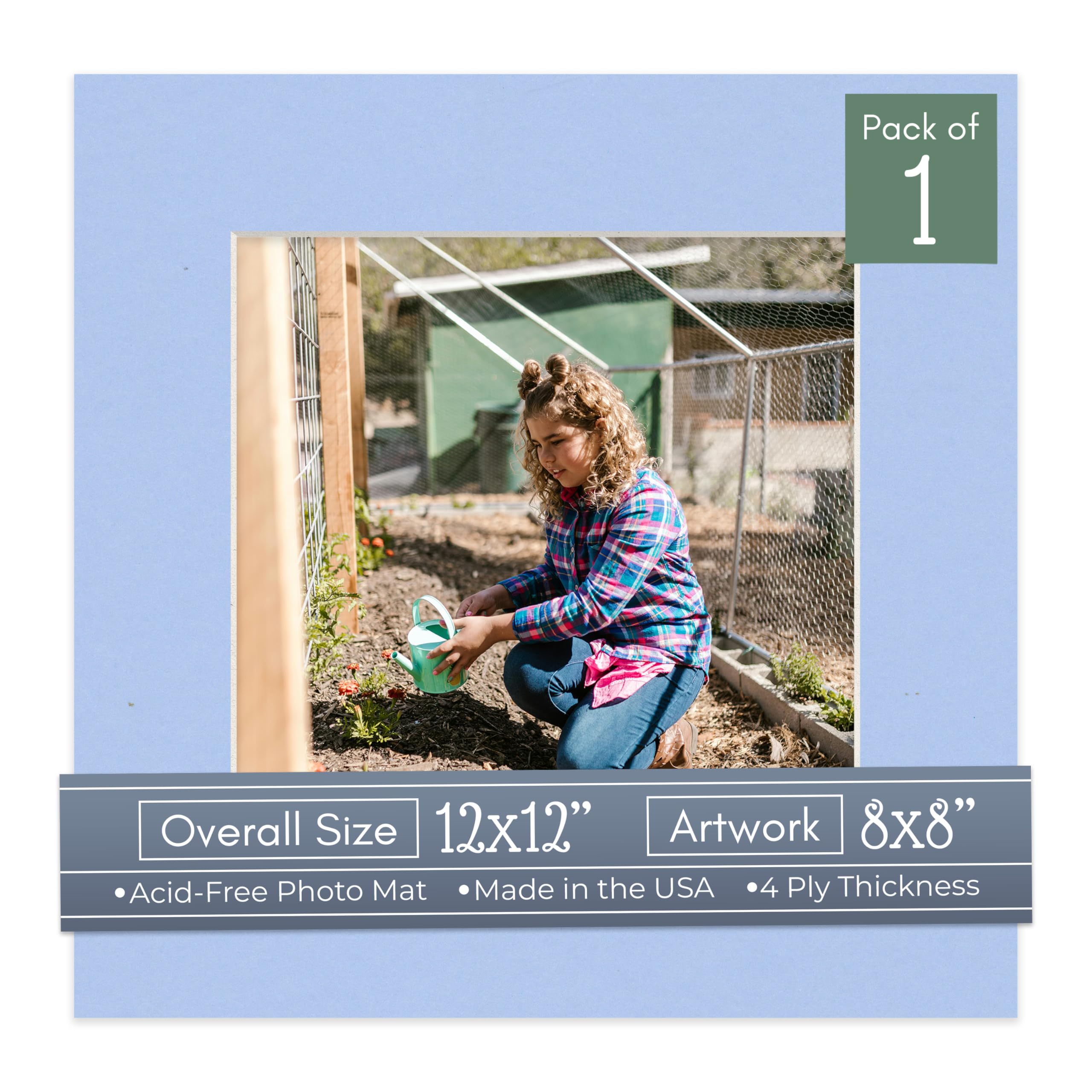 CountryArtHouse Baby Blue Acid Free 12x12 Square Picture Frame Mat with White Core Bevel Cut for 8x8 Pictures - Fits 12x12 Frame - Pack of 1 Matboard Show Kit with Acid Free Backing & Clear Bag-image-38