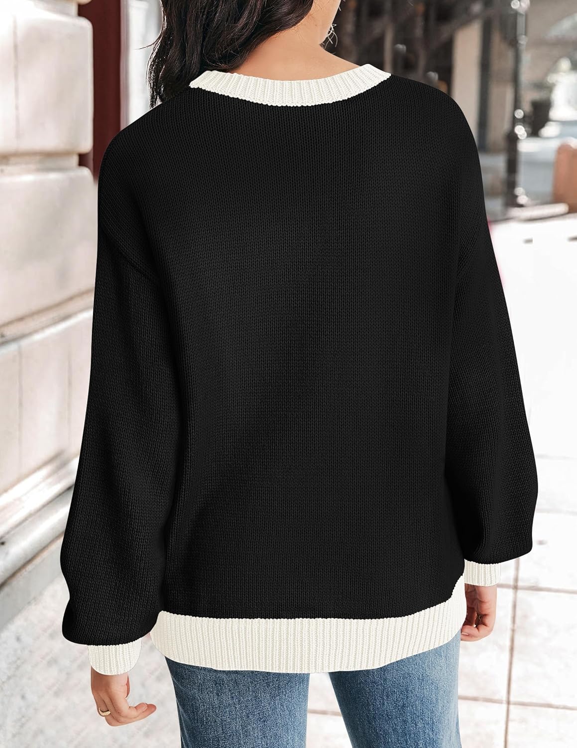 ZESICA Women's Casual Long Sleeve Crew Neck Pullover 2025 Fall Ribbed Knit Loose Contrast Color Sweater Tops - Image 5