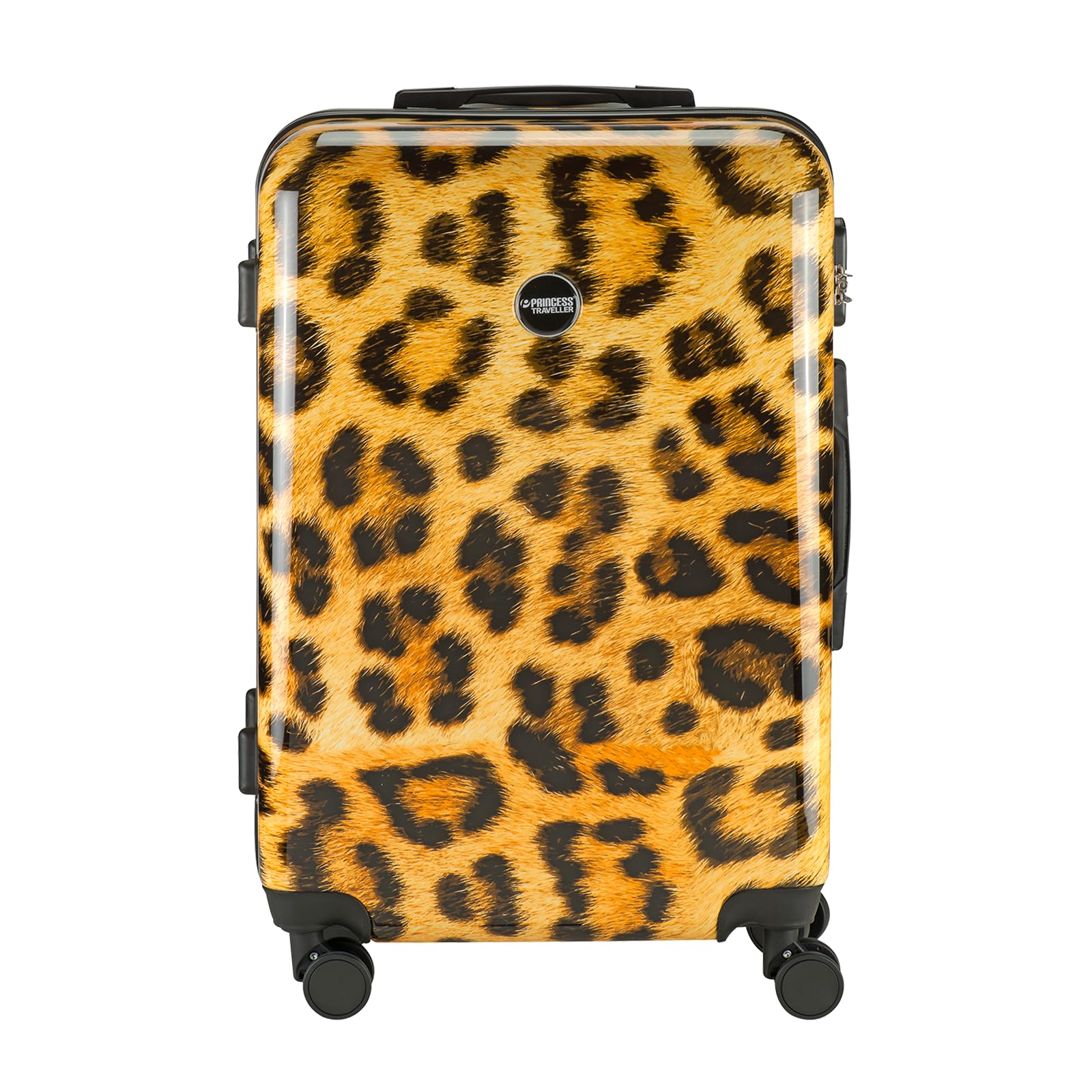 Princess Traveller Animal Print - Reisekoffer - Leopard - Mittel - 66 cm - Doppelräder - Hartschalen Koffer (Gelb, Mittel Reisekoffer)