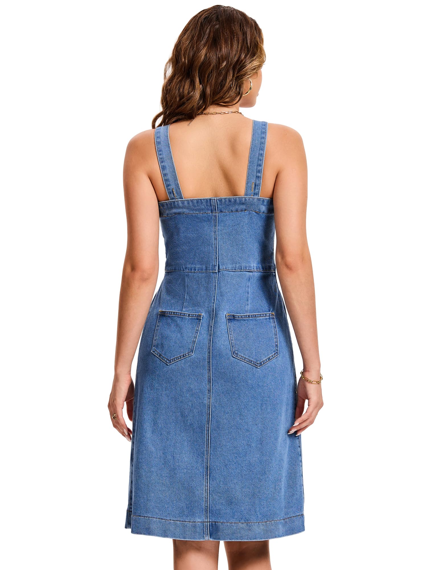 Robe Midi en Jean Femme sans Manches Boutonnage sur Le Devant
