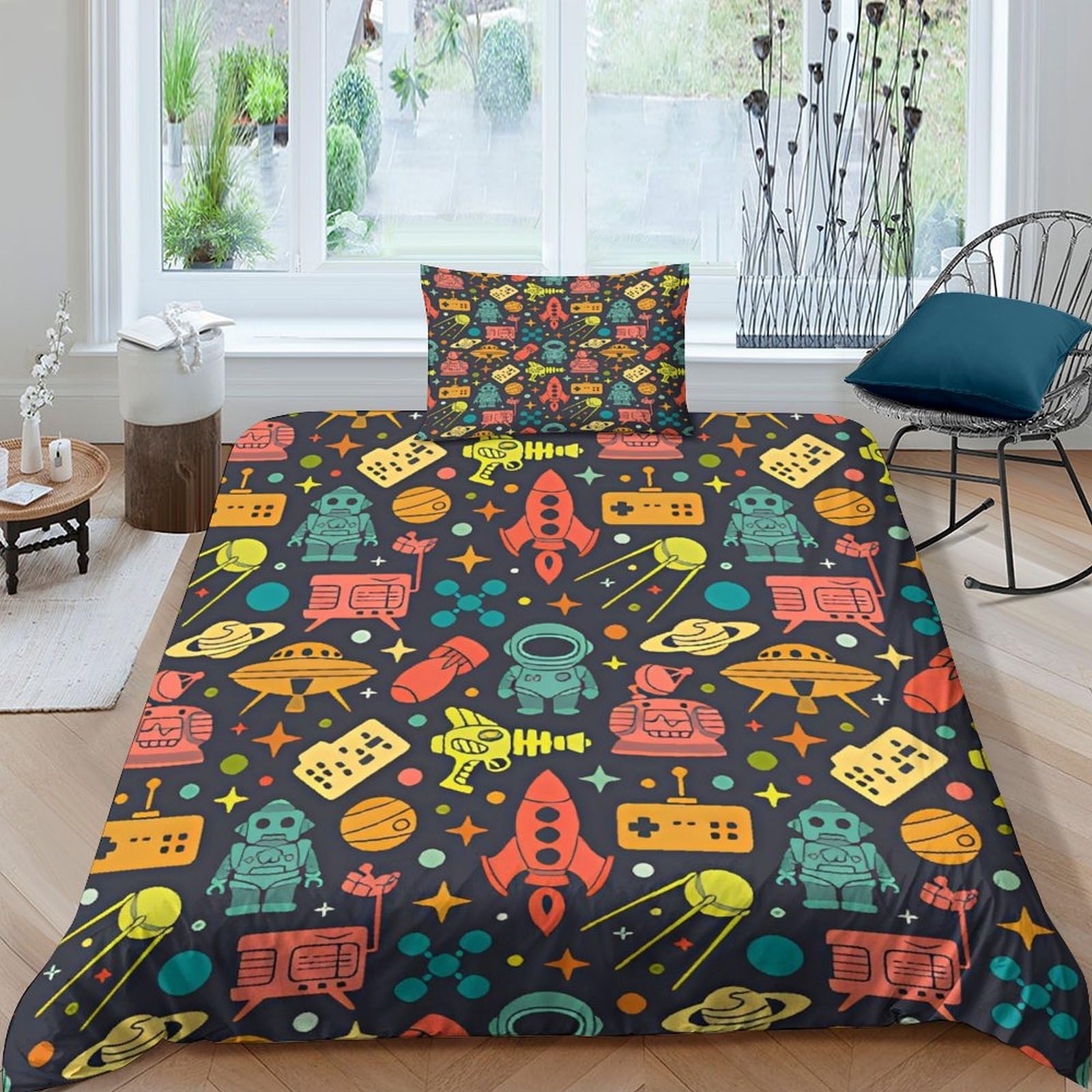 Vaisseau spatial housse de couette 3D lit simple pour chambre garçon