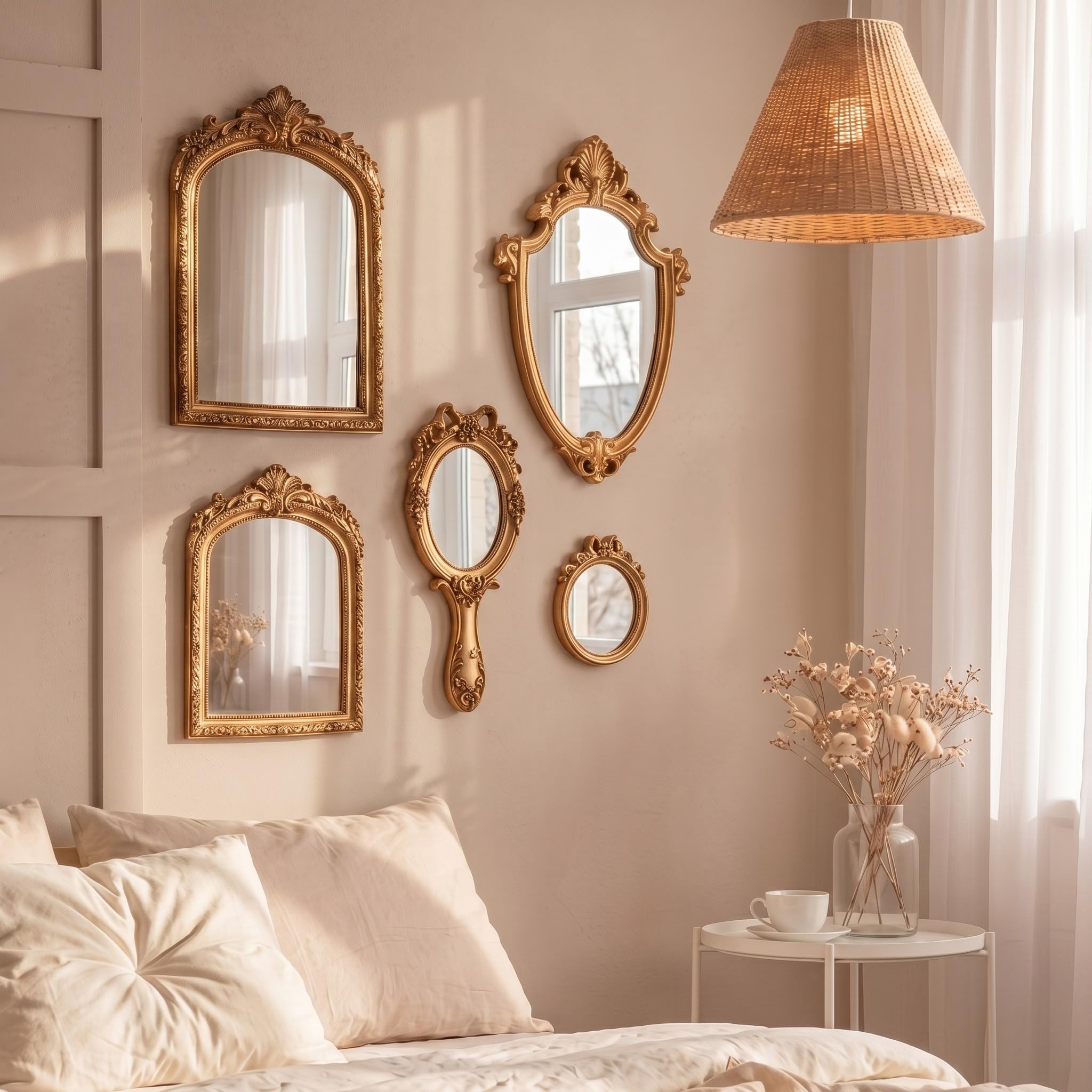 vintageミラー Amazon.com: BrightRow 5 Pcs Vintage Gold Mirror Luxury Set Small