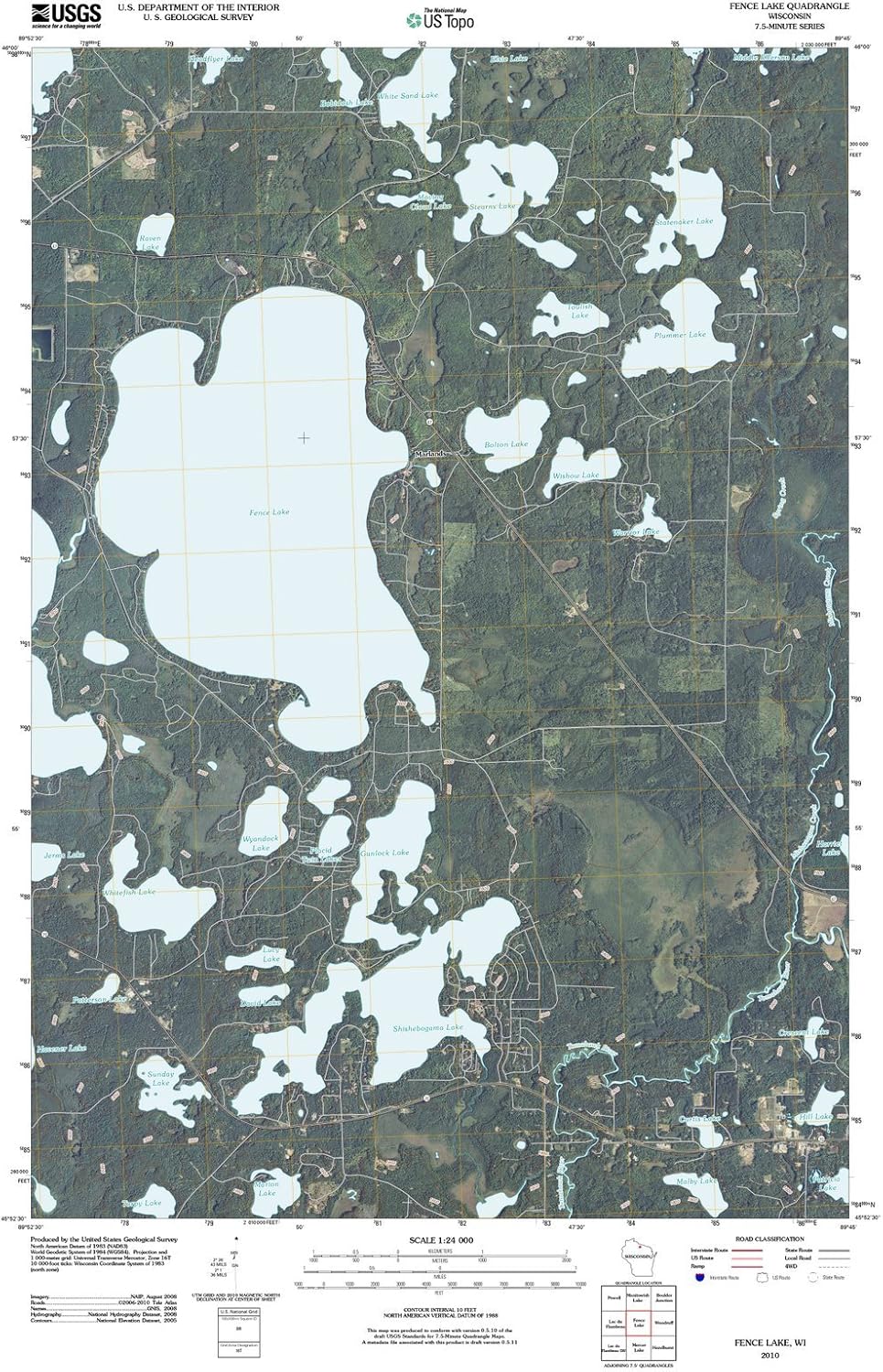 Wisconsin Maps 2010 Fence Lake, WI USGS Historical