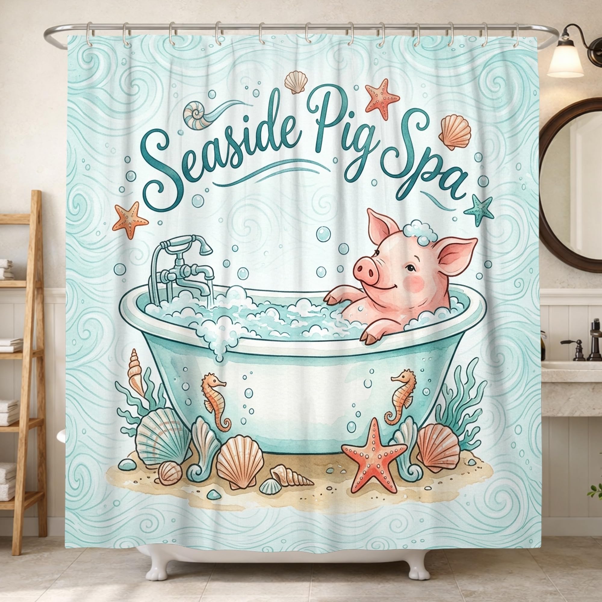 Rideau de douche baignoire imperméable étoiles de mer et cochons