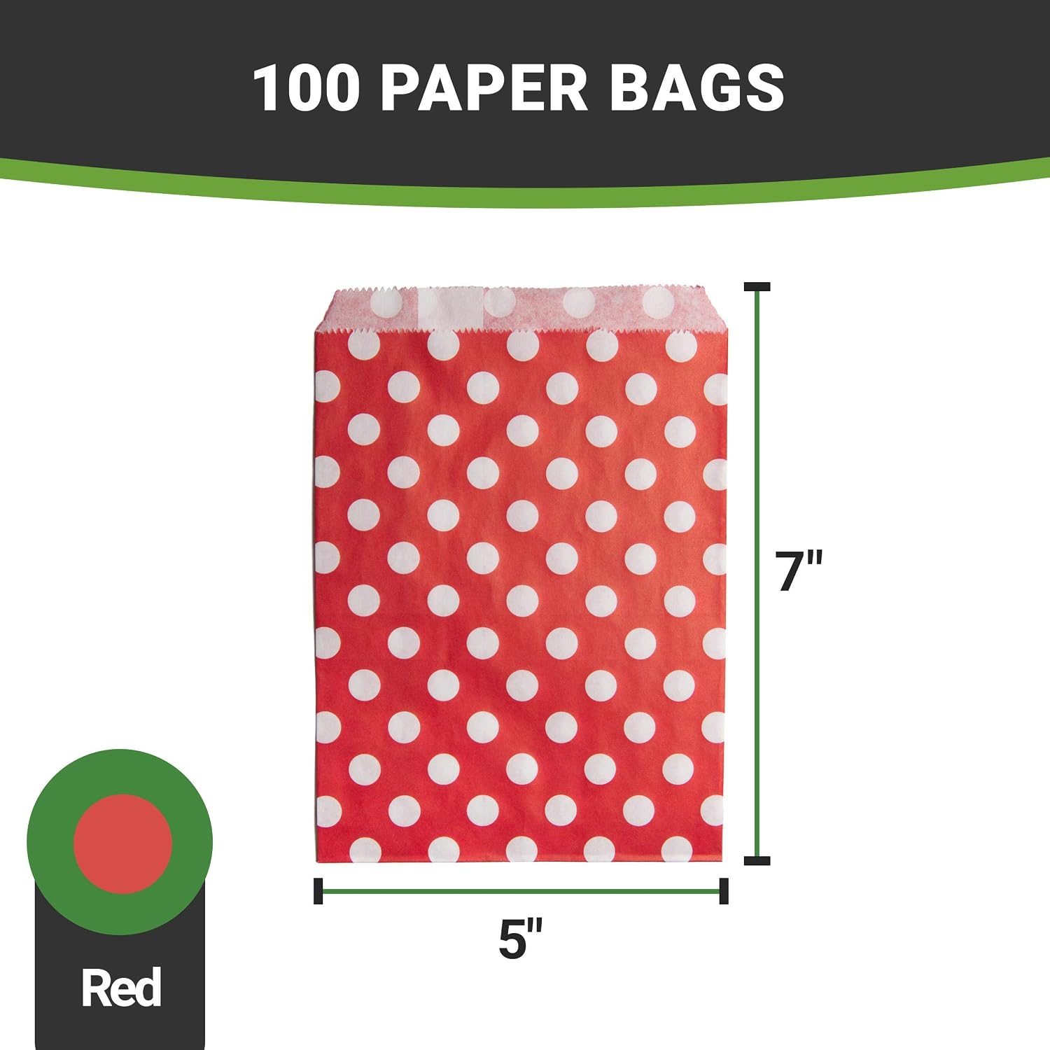 Restaurantware 7 x 5 Inch Cookie Bags, 100 Biodegradable Paper Treat Bags - Use As Party Favors Or Candy Bags, Food Safe, Red With Polka Dots Paper Food Bags For Baked Goods, For Buffets Or Parties