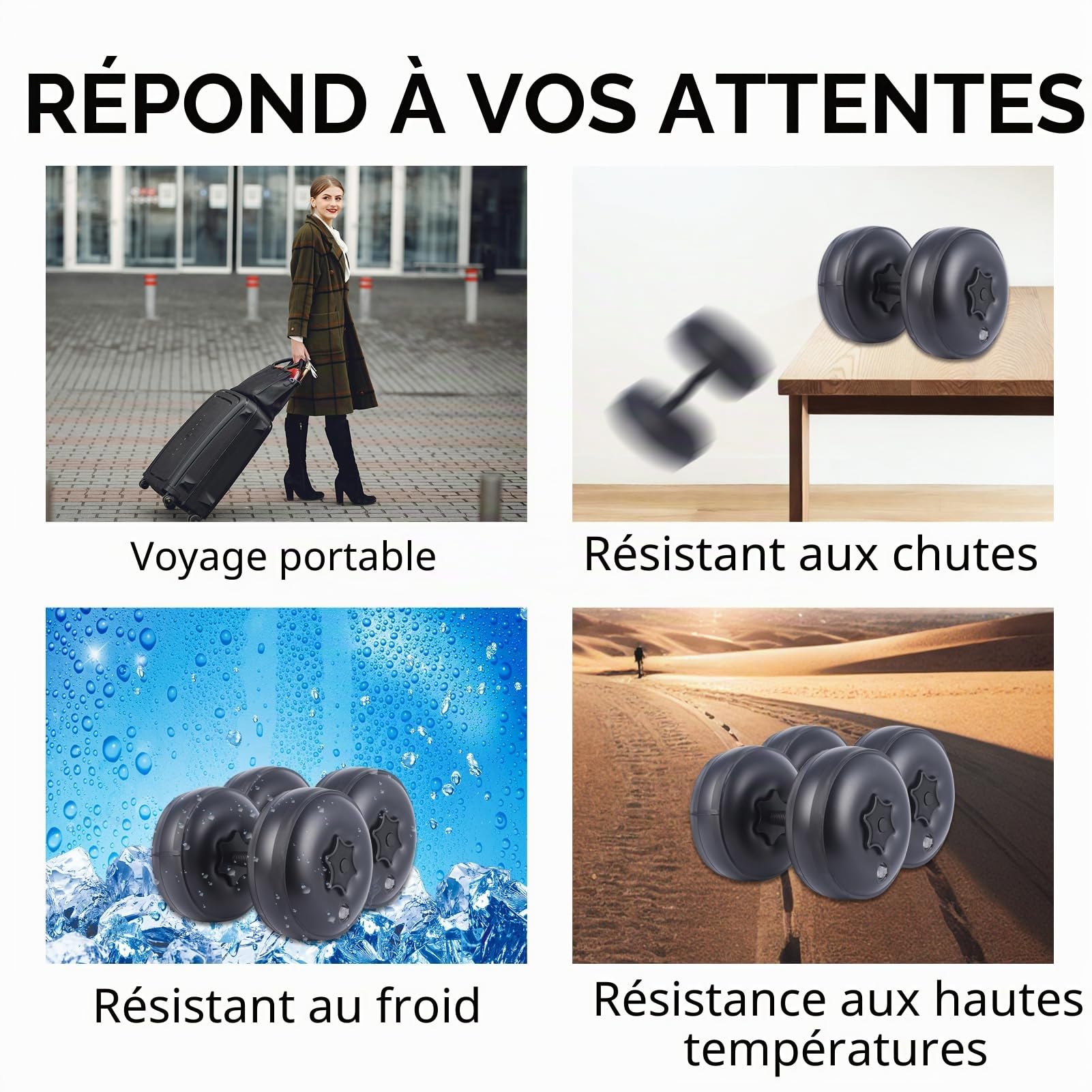 Haltères jusqu'à 6 à 25 kg, 2 en 1 Réglables Haltères eau, Haltères de Voyage, Remplissables, Portable Haltère débutant, pour la maison, la salle de sport, le voyage