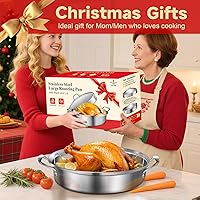 Vista 5 de Roasting Pan, 21x13x11 Inch, Silver, Rectangular, Stainless Steel, 25LB Capacity, Turkey & Chicken Roaster with Rack and Lid